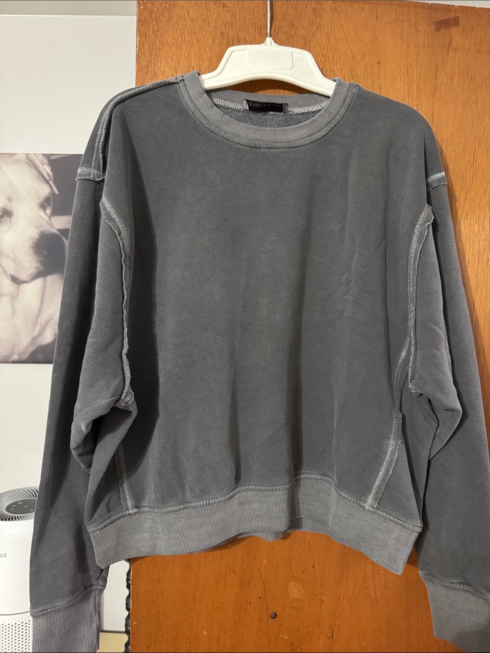 Zenana Washed Gray Crewneck Sweater